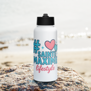 Bouteille d'eau en acier inoxydable avec paille #SAINTEMAXIME logo 2026